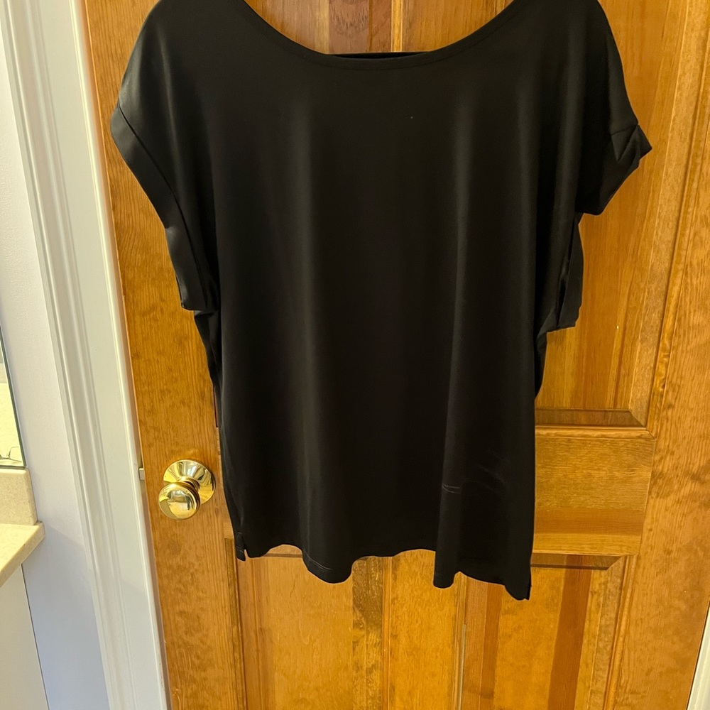 Peach Criss cross open back black shirt